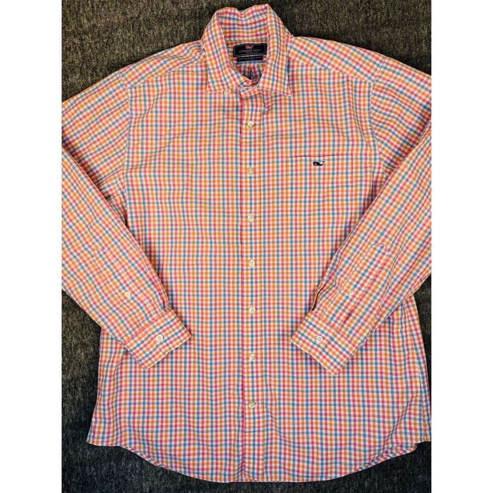 Mens Vineyard Vines Slim Fit Tucker Colorful Checkered Button Up Shirt Large